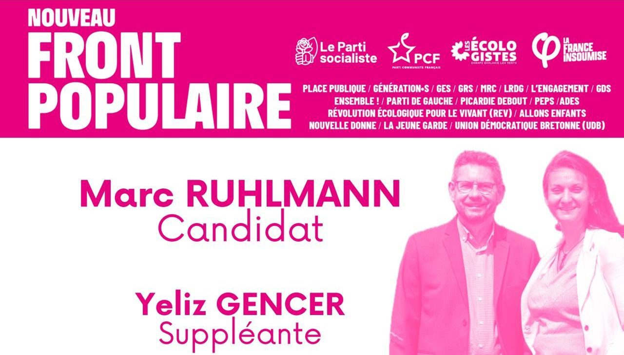 Élections législatives 30 juin et 07 juillet 2024. Soutien à la candidature du [Nouveau Front Populaire] co-portée dans la 5ème circonscription du Bas-Rhin par Yeliz Gencer & Marc Ruhlmann : Image à la une